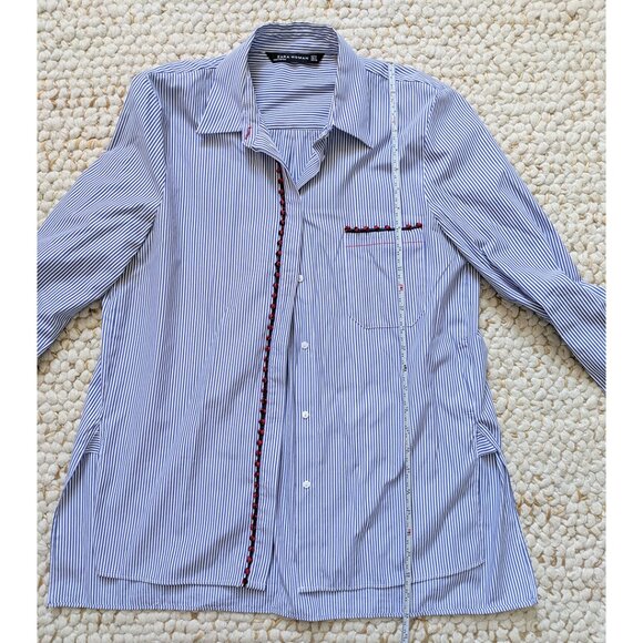Zara Blue Stripe Shirt w/ Pom-Pom Embellishment - Size Medium - Picture 12 of 15